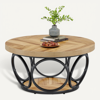 Table Basse Ronde, Table De Salon, Table De Canapé, Structure En Métal, Table Basse à 2 Étages