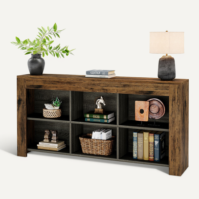 Table Console De 160 Cm De Long, Table D'entrée En Bois Rustique Avec 6 Cubes De Rangement Table Console De 160 Cm De Long, Table D'entrée En Bois Rustique Avec 6 Cubes De Rangement