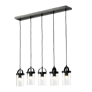 Lustre Linéaire Noir à 5 Lumières, Hauteur Réglable (culot E27, Ampoules Non Fournies)