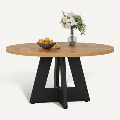 Table à Manger Ronde De 120 Cm Pour 4 Personnes, Style Rustique