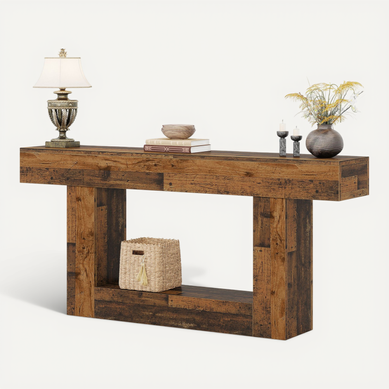 Console De 160 Cm, Table D'entrée De Style Campagnard à Deux Niveaux Avec Piètement En U Console De 160 Cm, Table D'entrée De Style Campagnard à Deux Niveaux Avec Piètement En U
