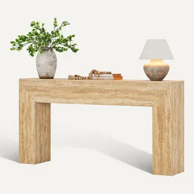 Table D'entrée De 160 Cm,  Avec Finition Imitation Travertin Et Pieds Robustes
