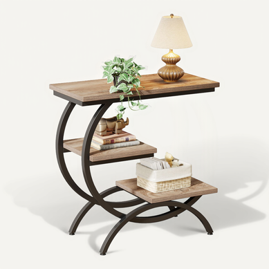 Table D'appoint Étroite Avec 3 Étagères De Rangement, Style Industriel, En Forme De C