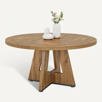 Table à Manger De Style Campagnard, Table Ronde De 120 Cm Pour 4 Personnes Rustique Table à Manger De Style Campagnard, Table Ronde De 120 Cm Pour 4 Personnes Rustique