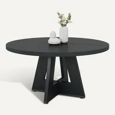 Table à Manger De Style Campagnard, Table Ronde De 120 Cm Pour 4 Personnes, Noire