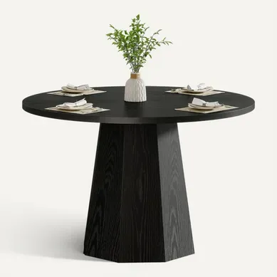 Table à Manger Ronde Noire, Petite Table De Cuisine Circulaire De 118 Cm