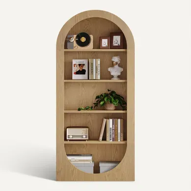 Bibliothèque De 180 Cm De Haut, Bibliothèque Cintrée à 5 Niveaux Avec Étagères Ouvertes