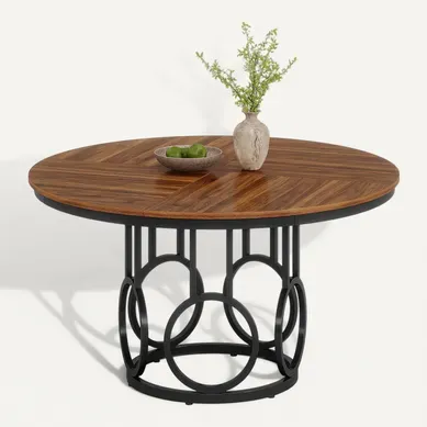 Table à Manger Ronde Pour 4 Personnes, 120 Cm Table De Salle à Manger Rustique