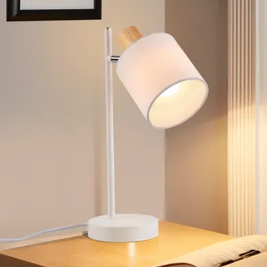 Lampe De Chevet Bois Vintage 35.5cm E14 Blanc Abat-jour Tissu Avec Interrupteur Orientable Lampe De Chevet Bois Vintage 35.5cm E14 Blanc Abat-jour Tissu Avec Interrupteur Orientable