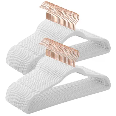 Lot De 50 Cintres Velours Adulte, Longueur 41,5 Cm, Fin, Chemises, Blanc Et Rose Gold Lot De 50 Cintres Velours Adulte, Longueur 41,5 Cm, Fin, Chemises, Blanc Et Rose Gold