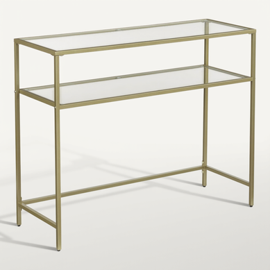 Table Console 2 Niveaux, Dessus De Table En Verre Trempé, Cadre Métallique, Doré
