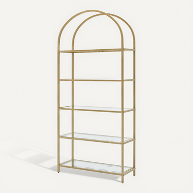 Bibliothèque En Verre Trempé, étagère De Rangement à 5 étagères, 83 X 30,2 X 183,5 Cm, Couleur Doré