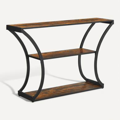 Table Console, Pieds Courbés, Dessus De Table Allongé, Marron Rustique Et Noir Table Console, Pieds Courbés, Dessus De Table Allongé, Marron Rustique Et Noir