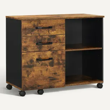 Caisson 3 Tiroirs, Avec Compartiments Ouverts, Style Industriel