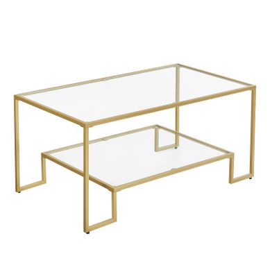 Table Basse, 2 Niveaux En Verre Trempé, Cadre En Acier, 100 X 55 X 45 Cm, Doré