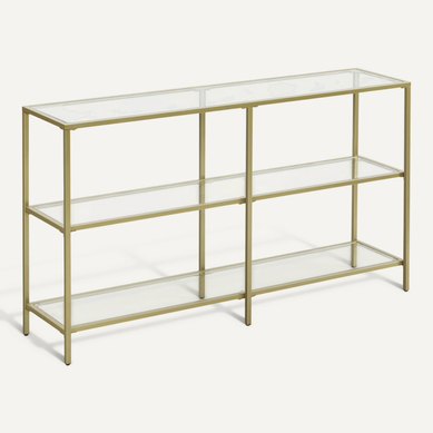 Table Console, à 3 Niveaux, En Verre Trempé, 130 X 30 X 73 Cm, Doré