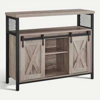 Buffet Avec 2 Portes, 33 X 100 X 80 Cm, étagères Réglables, Style Industriel, Grège Et Noir