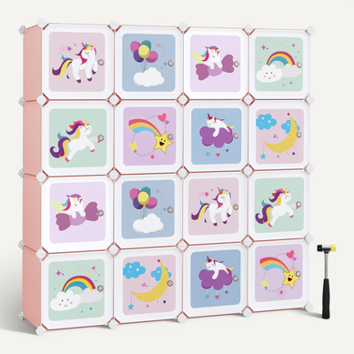 Songmics Meuble Rangement Enfant 16 Cubes,  Pour Jouets, Vêtements, Chaussures, 123 X 31 X 123 Cm