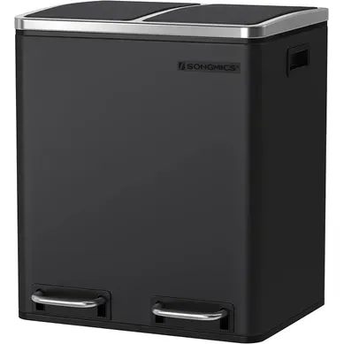 Poubelle Tri Sélectif 2 Bacs, 2 X 15l, Avec Seaux Intérieurs Et Poignées, Fermeture Lente, Noir Poubelle Tri Sélectif 2 Bacs, 2 X 15l, Avec Seaux Intérieurs Et Poignées, Fermeture Lente, Noir