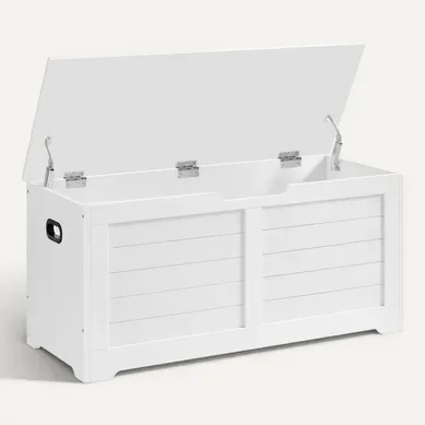 Banc De Rangement, Avec Charnières De Sécurité, Style Moderne, 100 X 40 X 46 Cm, Blanc Mat