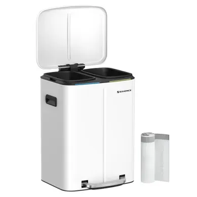 Poubelle De Cuisine 2 X 20l, Poubelle à 2 Compartiments, Pédale En Métal, Blanc Poubelle De Cuisine 2 X 20l, Poubelle à 2 Compartiments, Pédale En Métal, Blanc