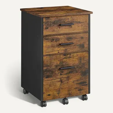 Caisson Bureau, Avec 2 Tiroirs En Tissu, 1 Tiroir En Bois, Avec Roulettes, 43 X 42 X 67,5 Cm