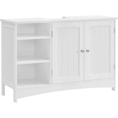 Meuble Sous Vasque, 90 X 30 X 60 Cm, 2 Portes, Compartiments Ouverts, Blanc