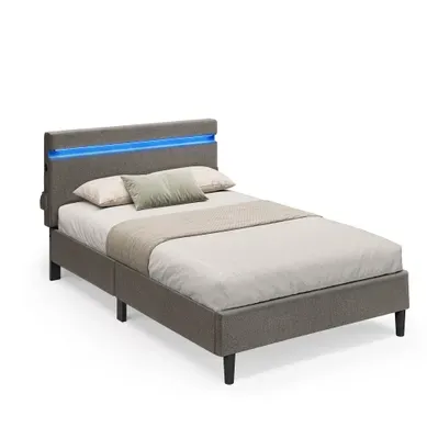 Lit 90 X 190 Cm, Avec Tête De Lit, Éclairage LED, Gris Foncé Lit 90 X 190 Cm, Avec Tête De Lit, Éclairage LED, Gris Foncé