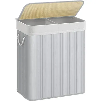 X Panier à Linge Avec Couvercle, 2 Compartiments De Tri, Poignées En Coton, Volume 100l, Gris