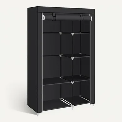 Armoire à Vêtements, 2 Tringles à Vêtements, 6 Niveaux, 45 X 105 X 168 Cm,  Noir