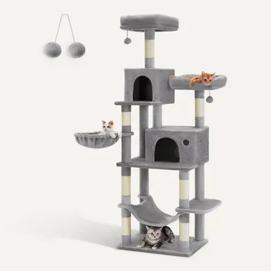 Arbre à Chat, Grande Tour De Jeux, Housses De Plate-forme Amovibles, Hauteur 199 Cm, Gris Clair Arbre à Chat, Grande Tour De Jeux, Housses De Plate-forme Amovibles, Hauteur 199 Cm, Gris Clair