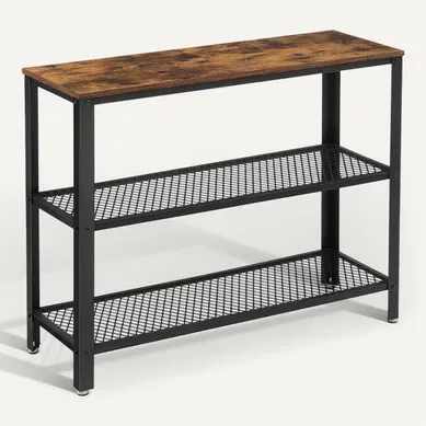 Table De Console, Avec 2 étagères En Treillis, 101,5 X 35 X 80 Cm,marron Rustique Et Noir Table De Console, Avec 2 étagères En Treillis, 101,5 X 35 X 80 Cm,marron Rustique Et Noir