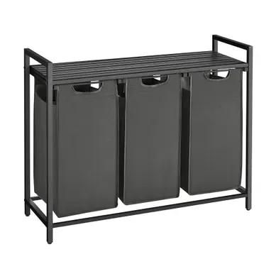 Panier à Linge, étagère, Cadre En Métal, 3 X 38l, 92,5 X 33 X 72 Cm, Noir Et Gris Panier à Linge, étagère, Cadre En Métal, 3 X 38l, 92,5 X 33 X 72 Cm, Noir Et Gris
