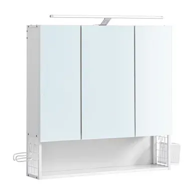 Armoire Murale Avec Miroir 3 Portes 70x14.5x70 cm, Étagère Réglable Et Porte Sèche-cheveux, Blanc Armoire Murale Avec Miroir 3 Portes 70x14.5x70 cm, Étagère Réglable Et Porte Sèche-cheveux, Blanc