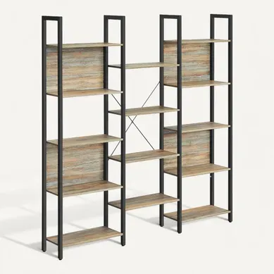 Bibliothèque, Étagère De Rangement, Avec 14 Étagères, Cadre En Métal, Salon, Bureau, Style Indus