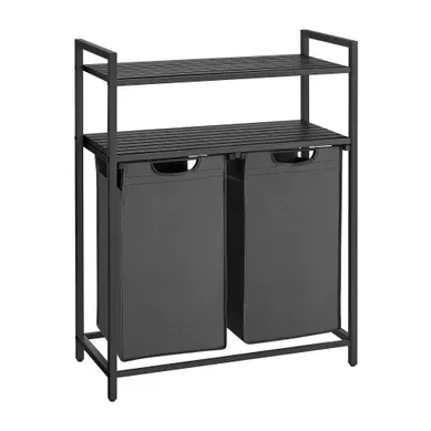 Panier à Linge, Rangement 2 Compartiments, 46l Pour Chaque Sac, Noir Et Gris Panier à Linge, Rangement 2 Compartiments, 46l Pour Chaque Sac, Noir Et Gris