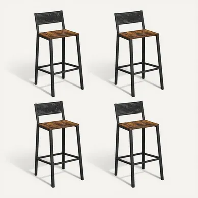 Tabouret De Bar, Lot De 4, Chaise Haute, Bureau, Style Industriel, Marron Rustique Et Noir
