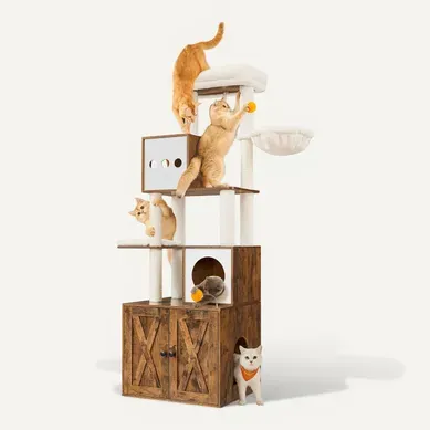 Arbre à Chat Moderne Avec Cache-litière, Griffoir Avec Maison De Toilette, 185 Cm, Marron Rustique Arbre à Chat Moderne Avec Cache-litière, Griffoir Avec Maison De Toilette, 185 Cm, Marron Rustique