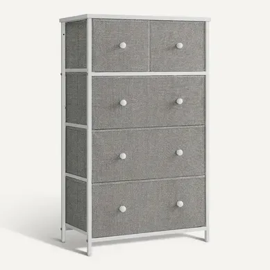 Commodeavec 5 Tiroirs En Tissu, Style Industriel, 56 X 30 X 93 Cm, Gris Clair Et Blanc Commodeavec 5 Tiroirs En Tissu, Style Industriel, 56 X 30 X 93 Cm, Gris Clair Et Blanc
