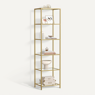 étagère En Verre 6 Niveaux, Bibliothèque, Présentoir, Verre Trempé, Montage Facile, Doré