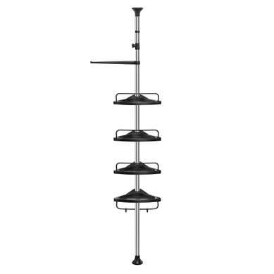 étagère De Douche Réglable En Hauteur, Hauteur Totale 95-300 Cm, En Inox, 4 Niveaux, Argent Et Noir étagère De Douche Réglable En Hauteur, Hauteur Totale 95-300 Cm, En Inox, 4 Niveaux, Argent Et Noir