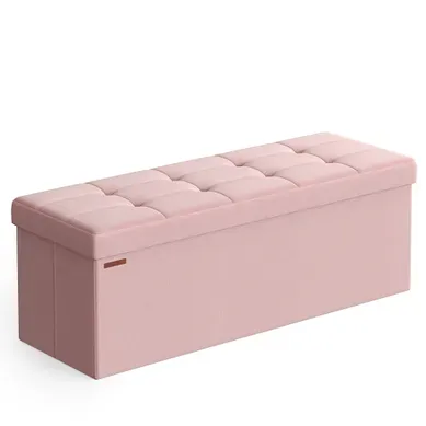 Banc De Rangement Pliable De 110 Cm, Coffre De Rangement, Tabouret Repose-pieds, Rose Bonbon