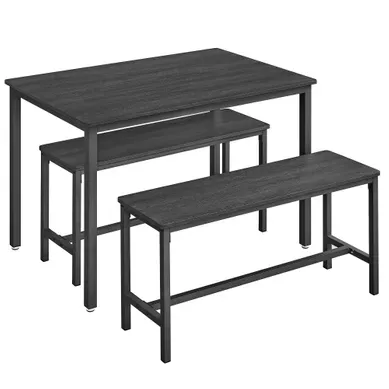 Table à Manger Avec 2 Bancs, Ensemble De 3 Meubles, Cadre En Acier, Noir Cendré Et Noir D'encre Table à Manger Avec 2 Bancs, Ensemble De 3 Meubles, Cadre En Acier, Noir Cendré Et Noir D'encre