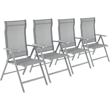 Lot De 4 Chaises De Jardin Pliables, Cadre En Aluminium, Dossier Réglable, Charge 150 Kg, Gris