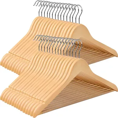 Cintres En Bois Massif,lot De 30,avec Barre De Suspension,couleur Boisée Cintres En Bois Massif,lot De 30,avec Barre De Suspension,couleur Boisée