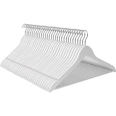 Cintres En Bois Massif,lot De 30,avec Barre De Suspension,blanc Cintres En Bois Massif,lot De 30,avec Barre De Suspension,blanc