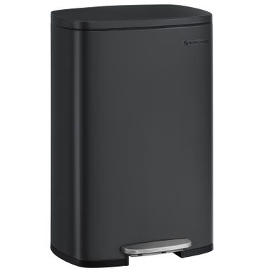 Poubelle Cuisine 50l,fermeture En Douceur, Avec Pédale, En Acier, Seau Intérieur, Noir