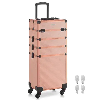 Valise De Maquillage Professionnel 4-en-1, Mallette Cosmétique, XXL, 34 X 24 X 79,3 Cm, Verrouillabl