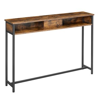 Table Console Fine Avec Multiprise, 25 X 120 X 81,1 Cm, Marron Rustique Et Noir D’encre Table Console Fine Avec Multiprise, 25 X 120 X 81,1 Cm, Marron Rustique Et Noir D’encre