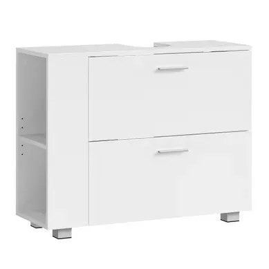Meuble Sous Lavabo Avec 2 Grands Tiroirs, Rangement Ouvert Latéral Réversible, Blanc Nuage